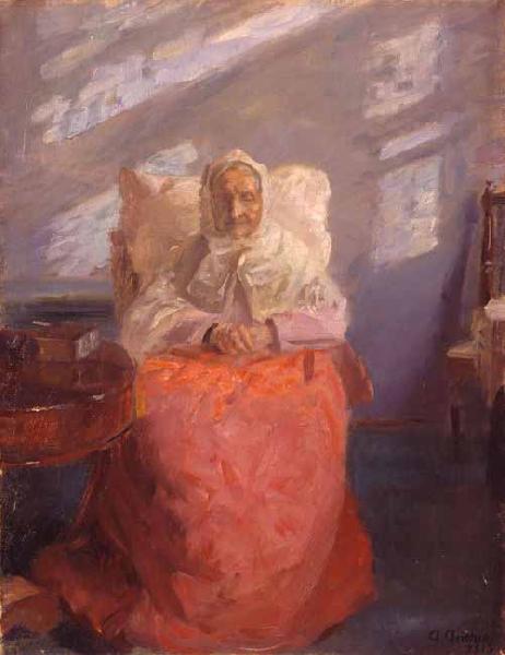 Anna Ancher Mrs Ane Brndum in the blue room oil painting picture